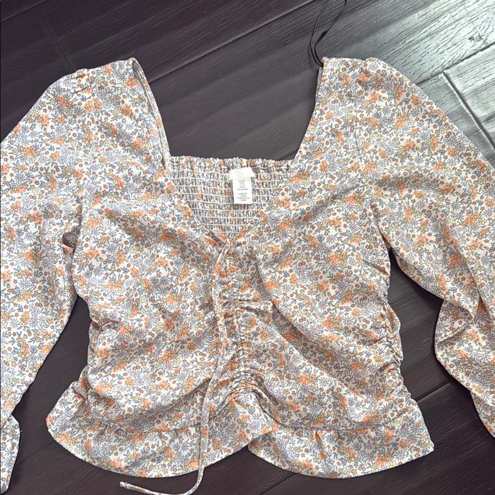 H&M Tan and Brown Ruched Peplum Blouse